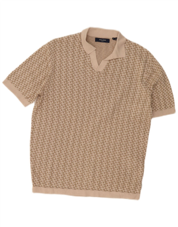 Polo da uomo Jack & Jones in cotone geometrico beige medio