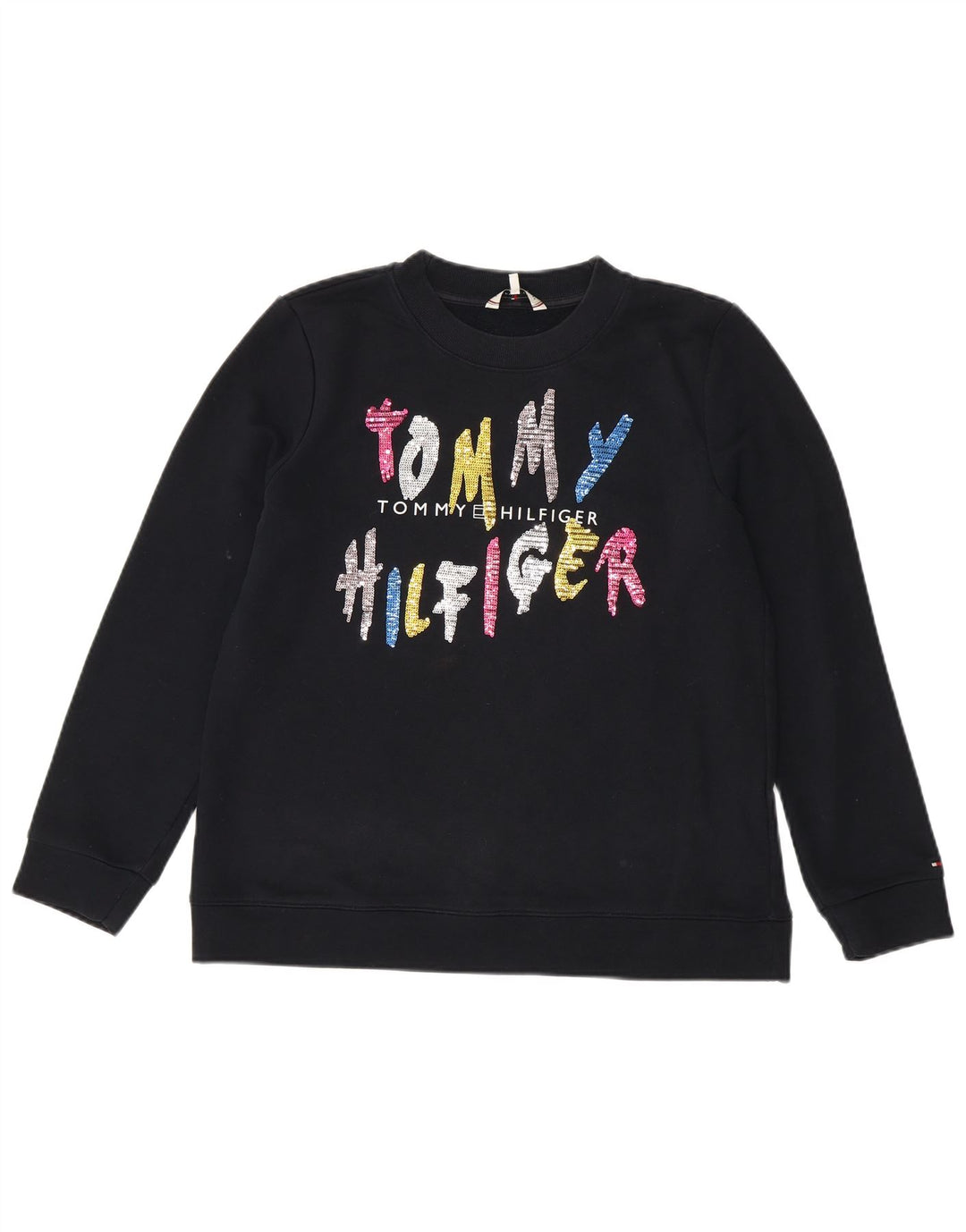 Felpa grafica da donna Tommy Hilfiger Maglione UK 14 Medio Blu Navy
