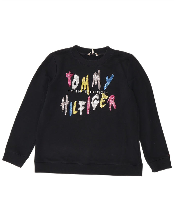 Felpa grafica da donna Tommy Hilfiger Maglione UK 14 Medio Blu Navy