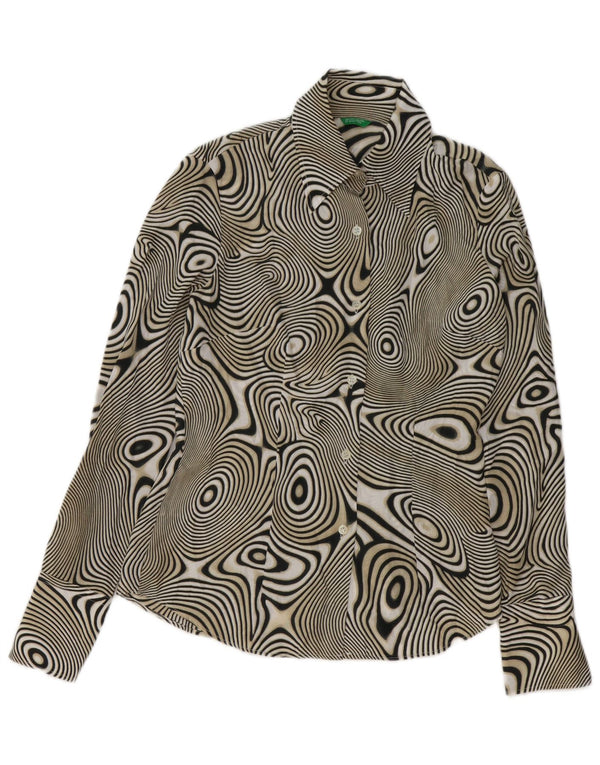BENETTON Camicia da donna con motivo astratto Camicetta UK 14 Media Nera
