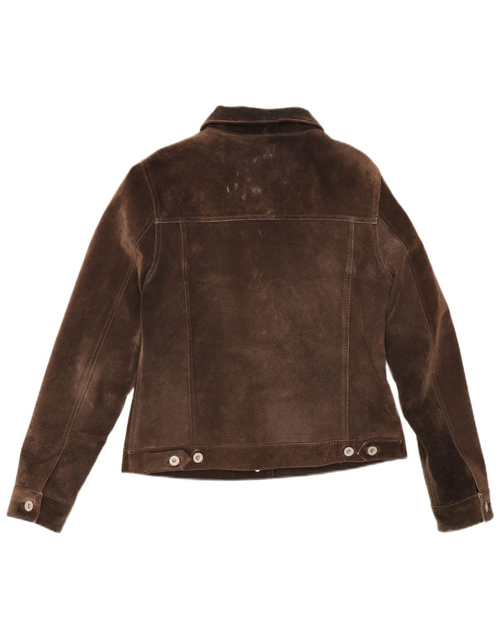 Giacca bomber corta in pelle scamosciata da donna Eddie Bauer UK 8 piccola in pelle marrone