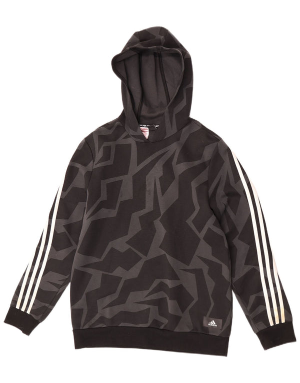 Felpa con cappuccio da ragazzo Adidas 15-16 anni in cotone geometrico nero