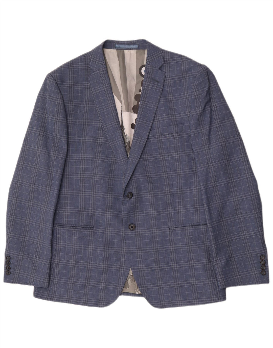 Giacca blazer da uomo a 2 bottoni Ben Sherman UK 44 2XL lana a quadri blu