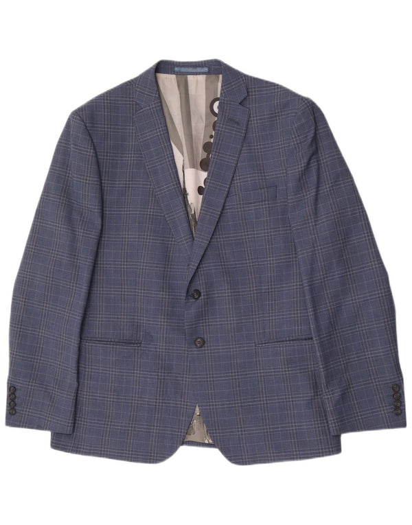 Giacca blazer da uomo a 2 bottoni Ben Sherman UK 44 2XL lana a quadri blu