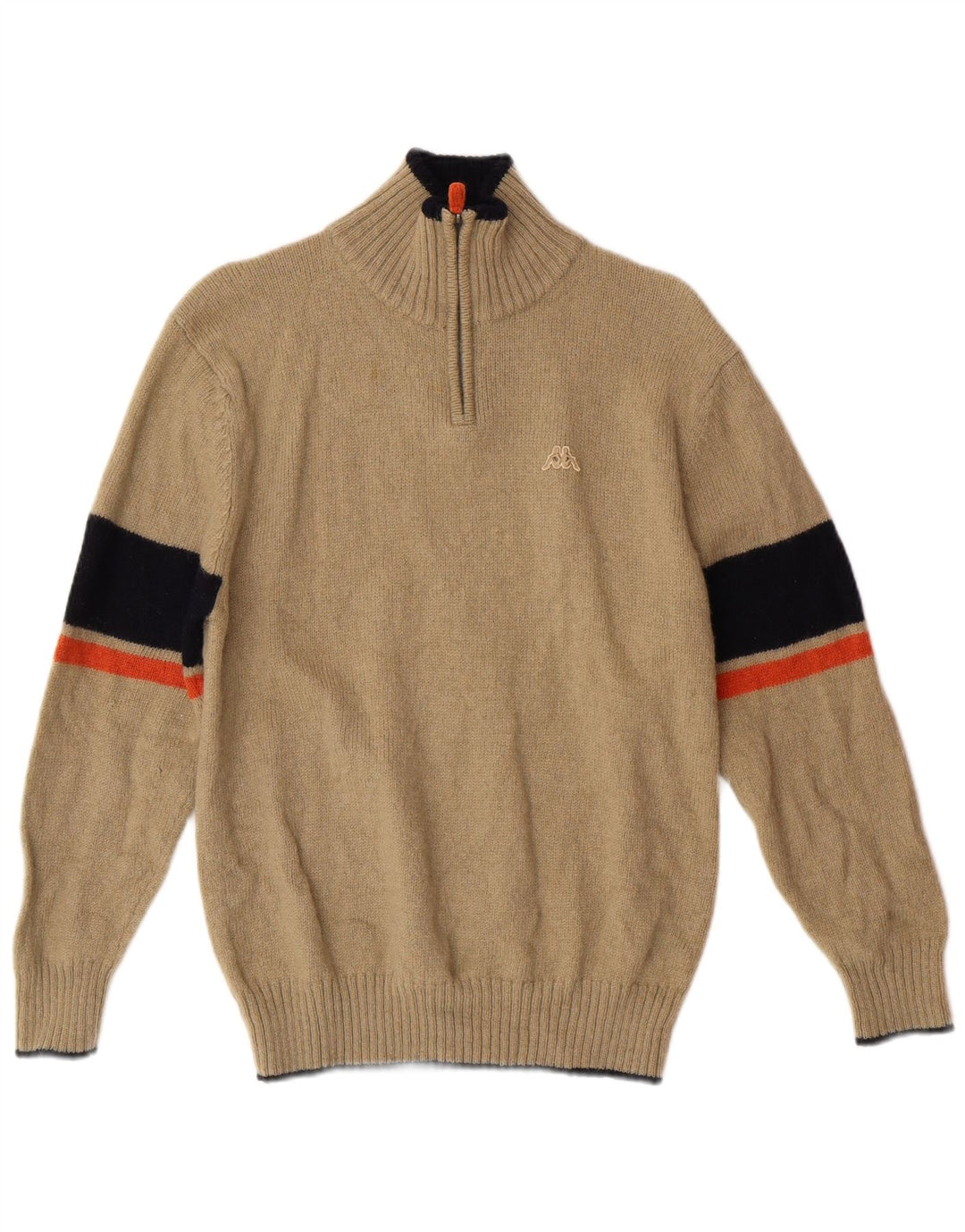 Maglione Kappa da donna con zip e collo, classico in lana a righe beige medio