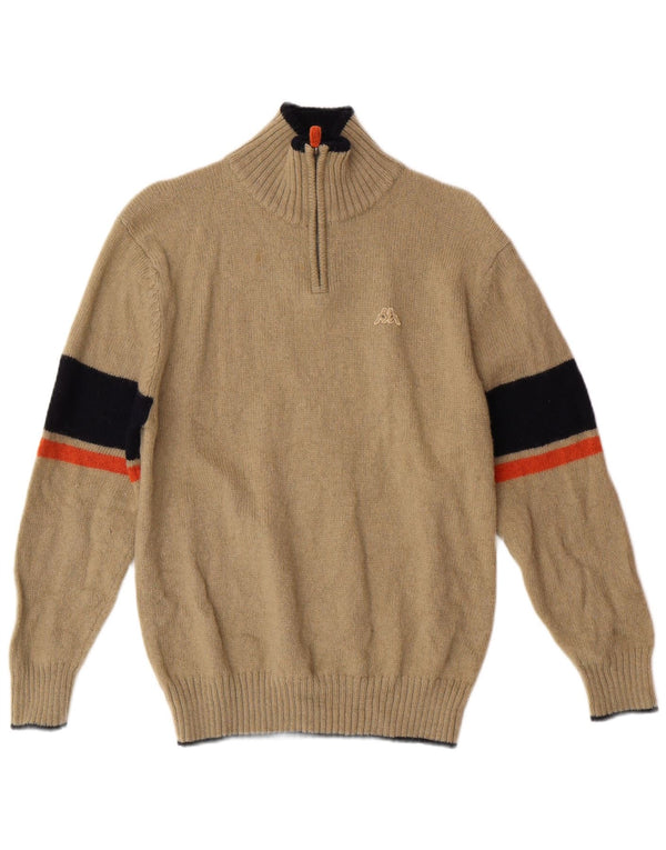 Maglione Kappa da donna con zip e collo, classico in lana a righe beige medio