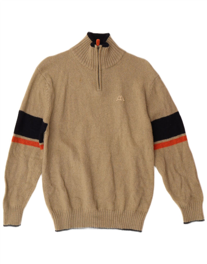 Maglione Kappa da donna con zip e collo, classico in lana a righe beige medio