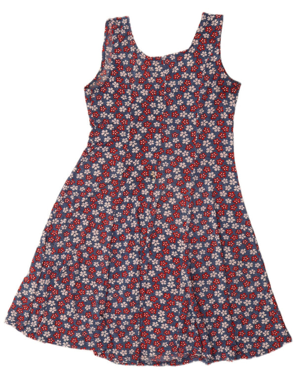 Abito a trapezio senza maniche vintage da donna UK 14 Poliestere floreale blu medio