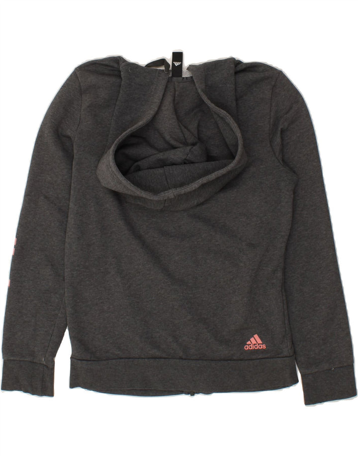 ADIDAS Womens Graphic Zip Hoodie Sweater UK 12 Medium Grey Vintage Adidas and Second-Hand Adidas from Messina Hembry 