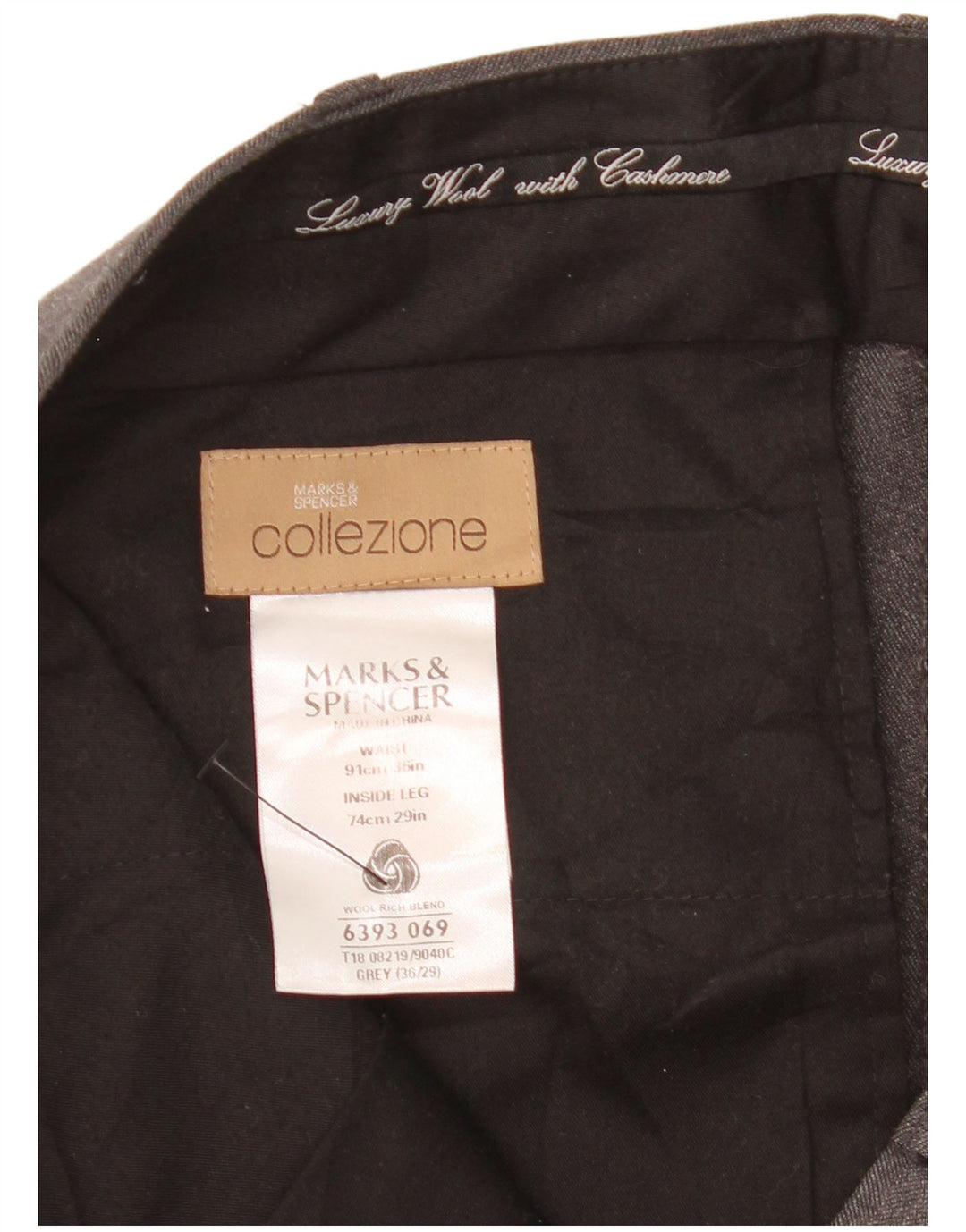 MARKS & SPENCER Pantaloni da abito dritti da uomo W36 L29 Lana grigia