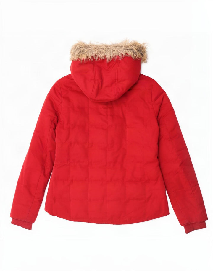 Giacca imbottita con cappuccio da donna Fat Face UK 12 poliestere rosso medio