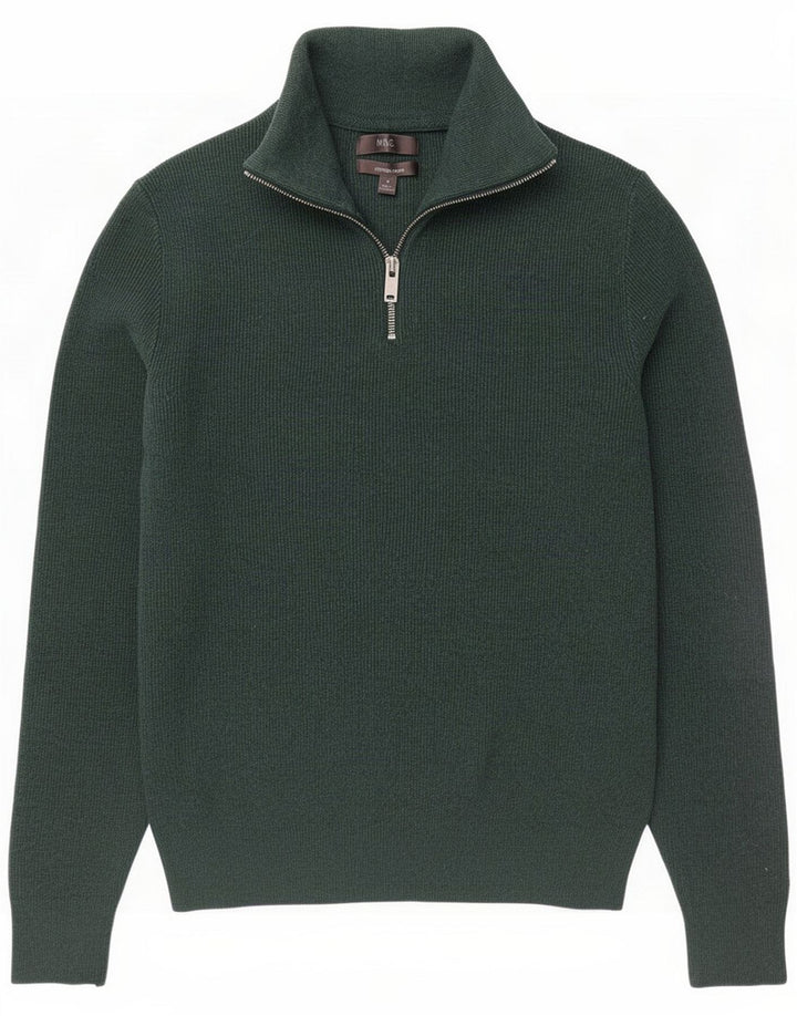 Marks & Spencer Maglione da uomo con zip e collo in cotone verde medio
