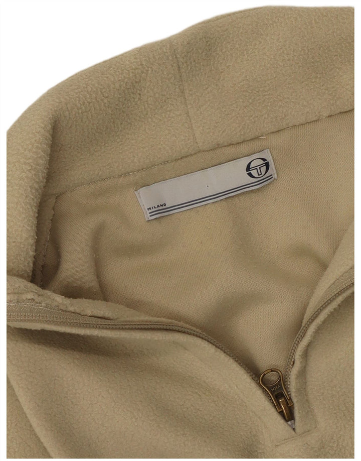 Maglione in pile vintage da donna con zip e collo verde medio