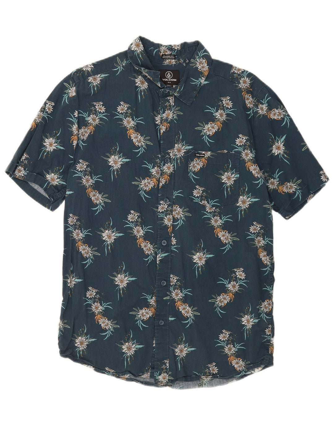 Camicia Volcom da uomo a maniche corte dal taglio classico in cotone floreale blu medio