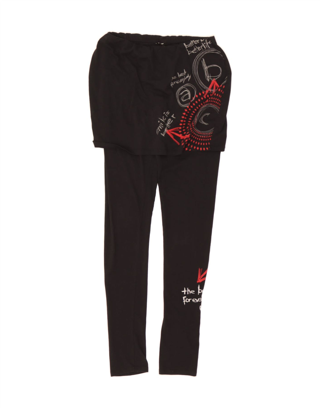 DESIGUAL Womens Graphic Leggings UK 10 Small Black Vintage Desigual and Second-Hand Desigual from Messina Hembry 