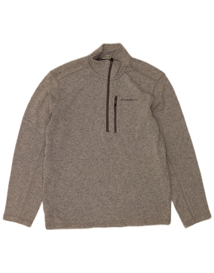 Felpa da uomo con collo con zip Eddie Bauer, poliestere chiazzato grigio medio