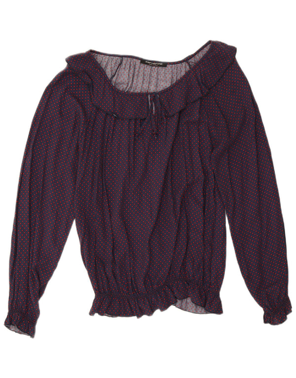Fornarina Camicetta da donna Top UK 14 Medium Navy Blue Spotted Retro