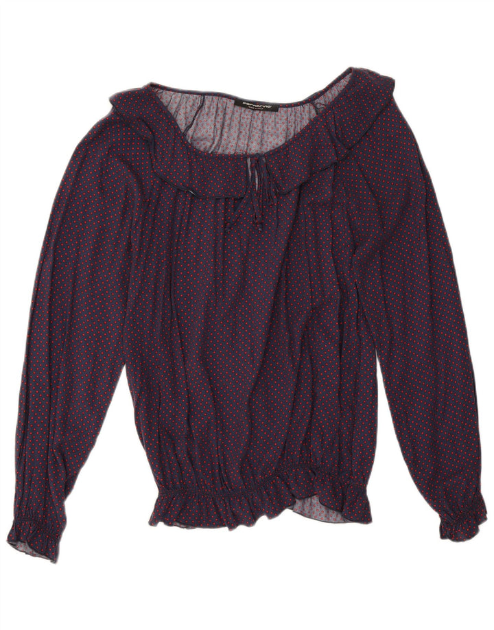 Fornarina Camicetta da donna Top UK 14 Medium Navy Blue Spotted Retro
