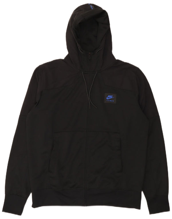 Felpa con cappuccio e zip grafica Nike da uomo, grande, in poliestere nero