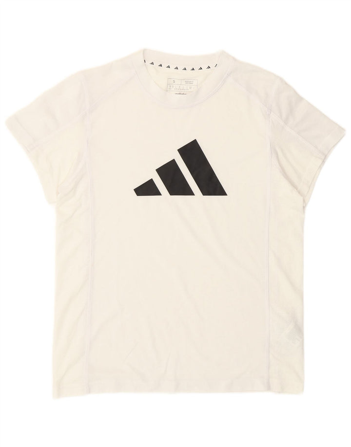 T-shirt grafica da donna Adidas Top UK 8/10 piccola bianca in poliestere