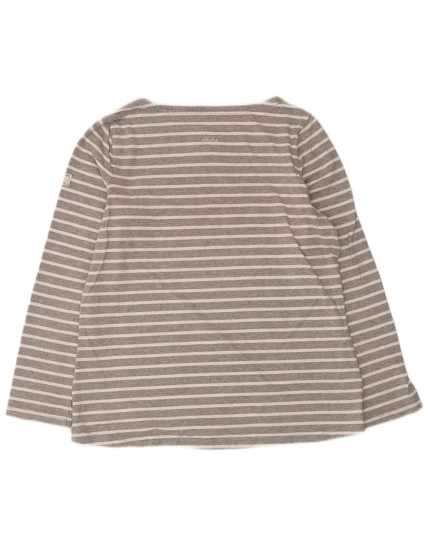 Joules Womens Top Long Sleeve UK 14 Large Grey Striped Cotton
