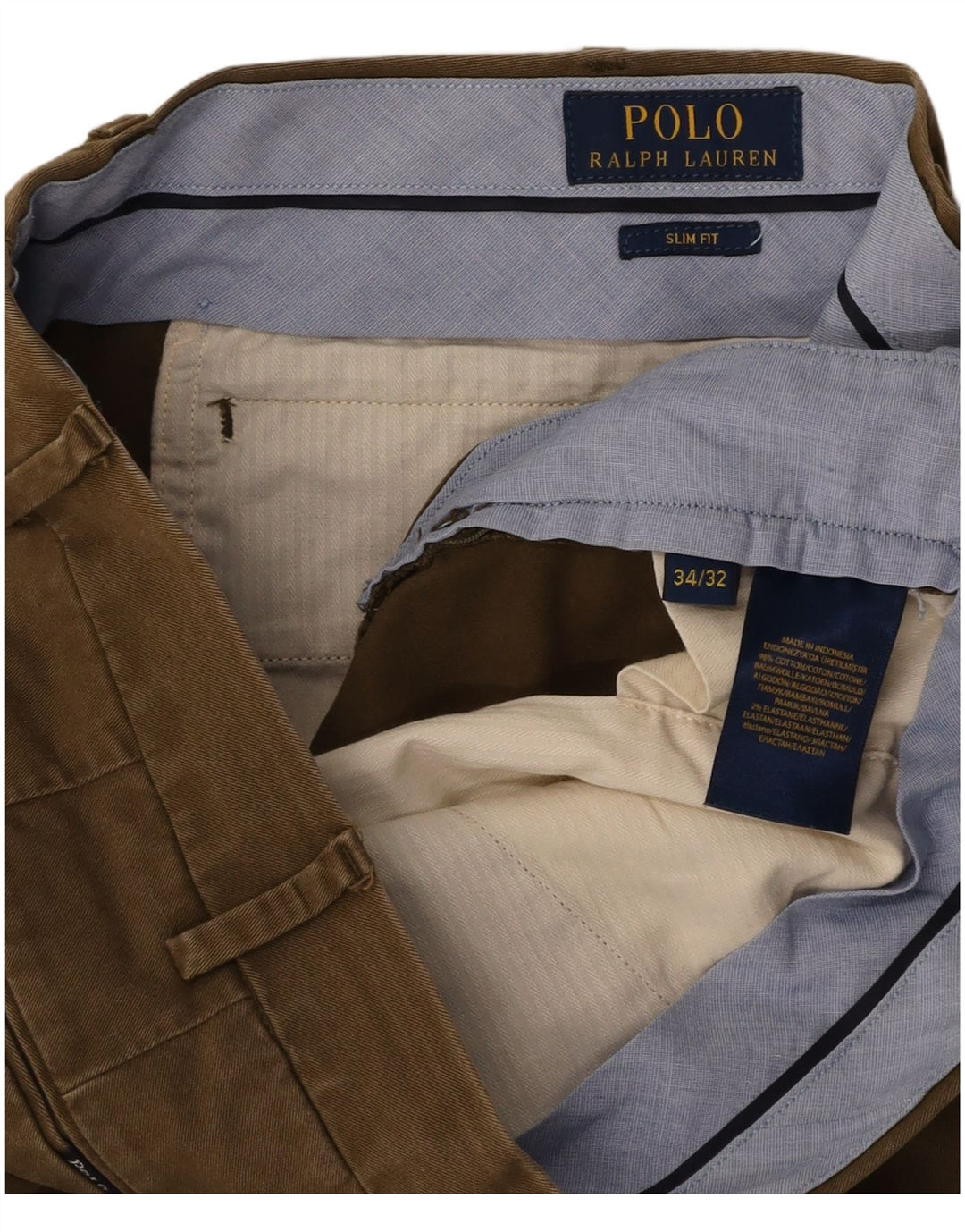 POLO RALPH LAUREN Pantaloni da abito slim fit da uomo W34 L32 cotone kaki