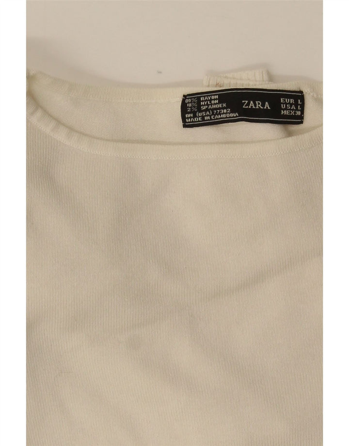 Top corto da donna Zara a maniche lunghe UK 14 grande in rayon bianco sporco
