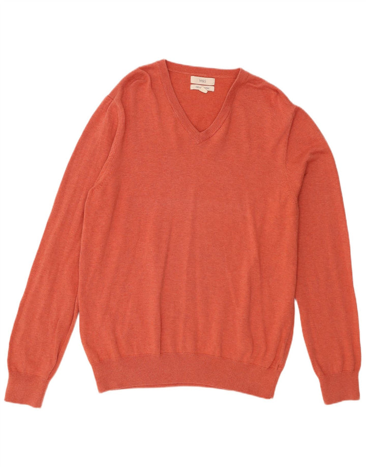 Maglione da uomo con scollo a V Marks & Spencer grande in cotone arancione