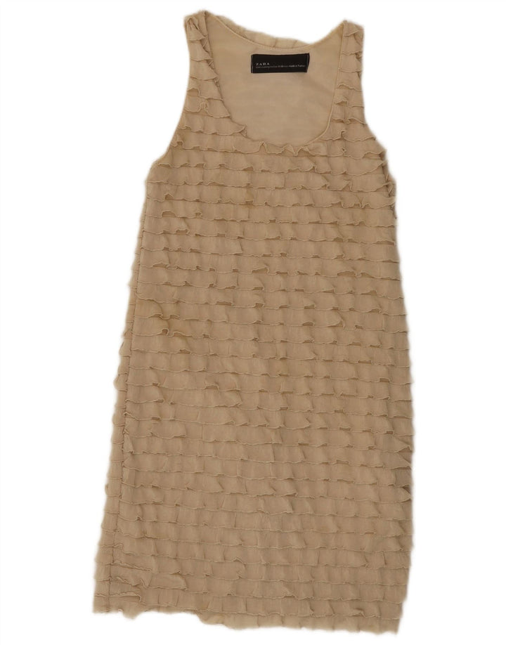 Abito a strati senza maniche da donna Zara UK 8 piccolo poliestere beige