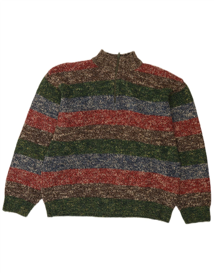 Maglione vintage da uomo con zip e collo IT 52 a righe grandi multicolori