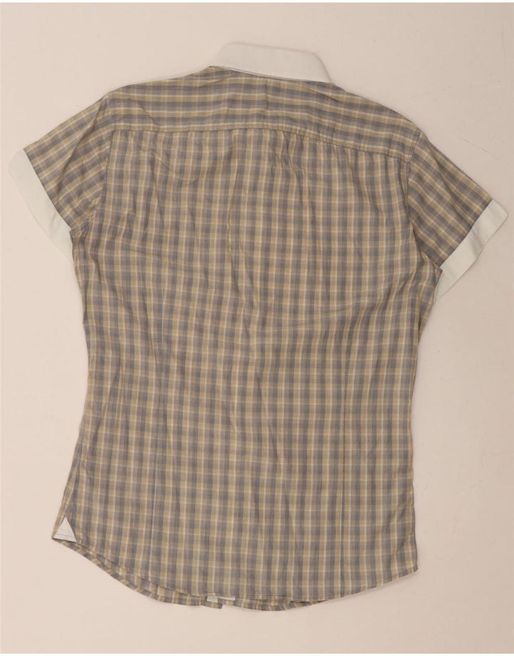 Camicia da uomo a maniche corte SISLEY a quadri piccoli grigi