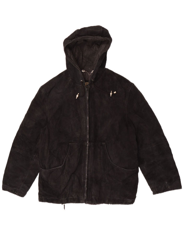 Giacca Privilegi Donna in Pelle Scamosciata con Cappuccio IT 44 Media Pelle Nera