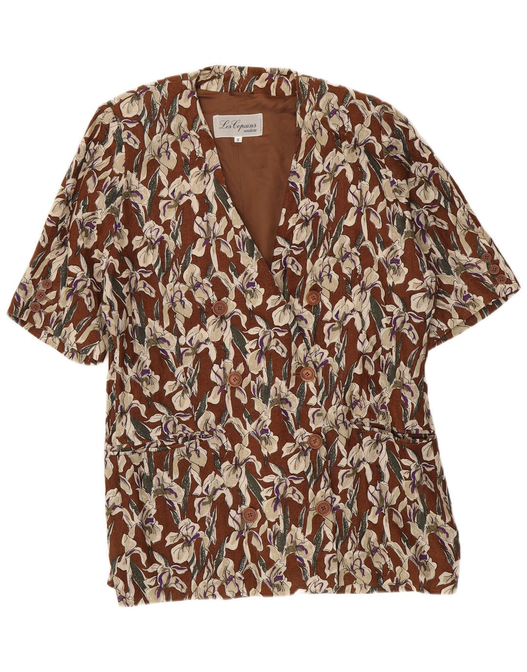 Giacca blazer a maniche corte da donna Les Copains UK 16 grande marrone floreale