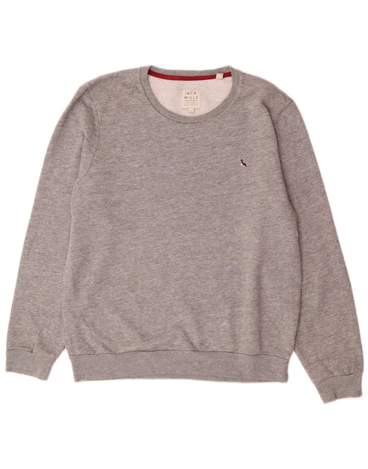 JACK WILLS Felpa da uomo Maglione Cotone chiazzato grigio medio
