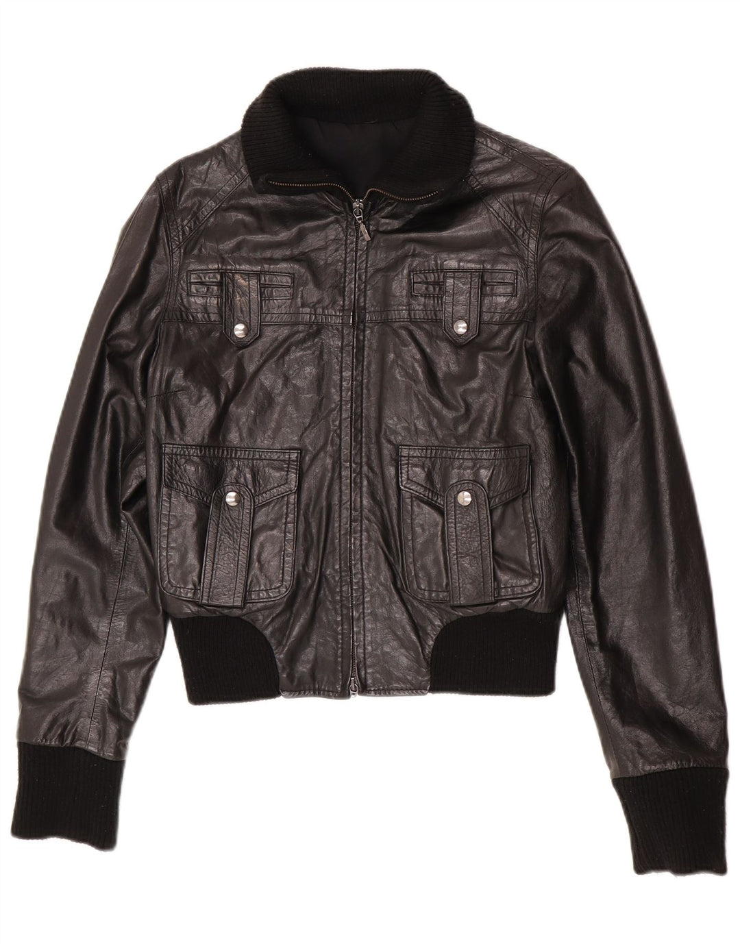 Giubbotto bomber in pelle da donna vintage IT 44 medio in pelle nera