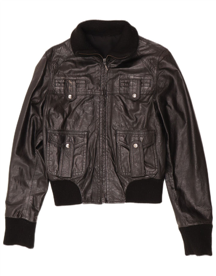 Giubbotto bomber in pelle da donna vintage IT 44 medio in pelle nera