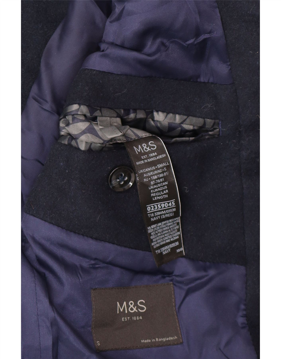 Cappotto da uomo Marks & Spencer UK 36 piccolo poliestere blu navy