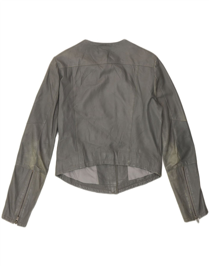 Giacca in pelle corta da donna vintage UK 12 Pelle grigio medio