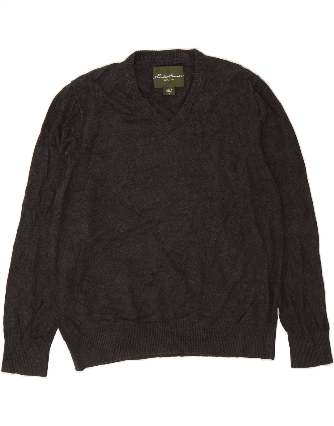 EDDIE BAUER Mens V-Neck Jumper Sweater Large Grey Cotton Vintage Eddie Bauer and Second-Hand Eddie Bauer from Messina Hembry 
