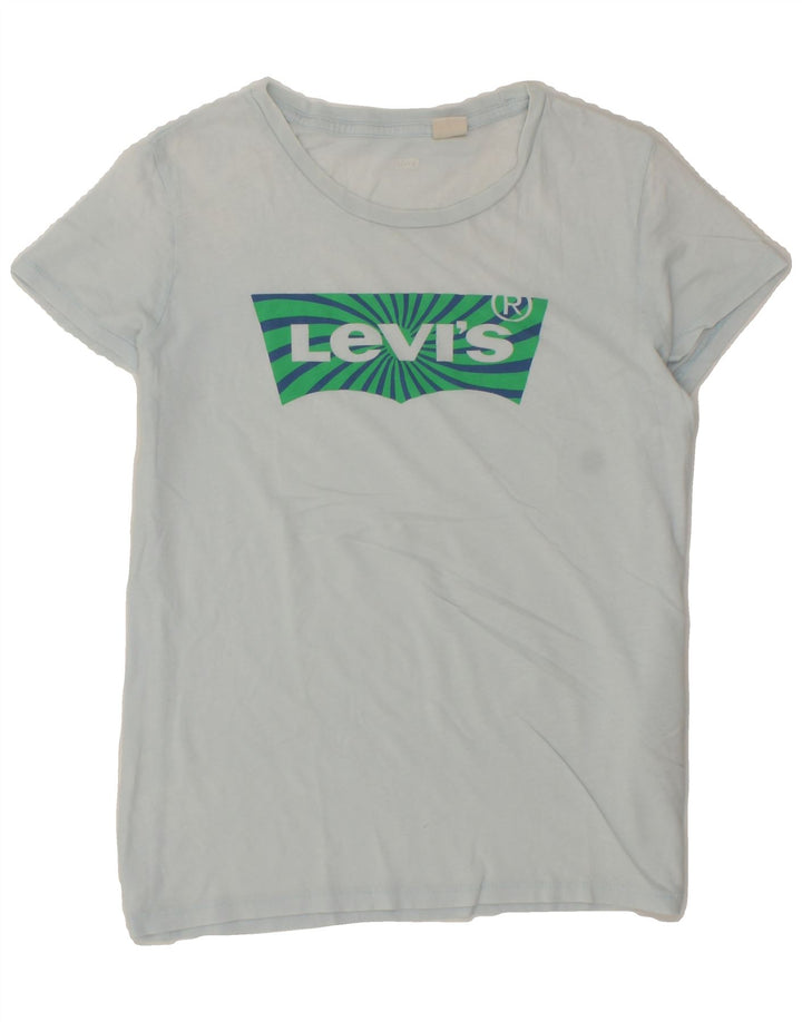 LEVI'S Womens Graphic T-Shirt Top UK 14 Medium Blue Cotton Vintage Levi's and Second-Hand Levi's from Messina Hembry 
