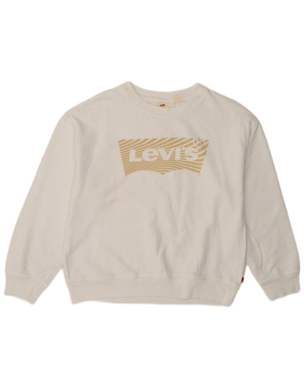 Levi's Womens Graphic Oversized Sweatshirt Jumper UK 14 Medium White Cotton