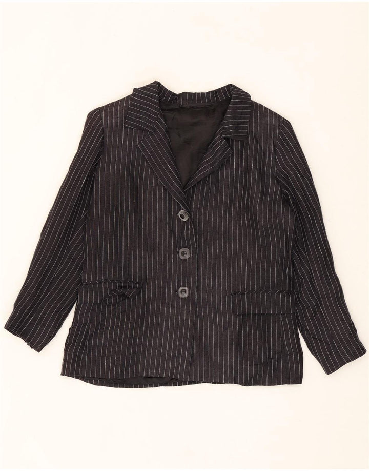LES COPAINS Womens 3 Button Blazer Jacket UK 14 Medium Black Striped Vintage Les Copains and Second-Hand Les Copains from Messina Hembry 
