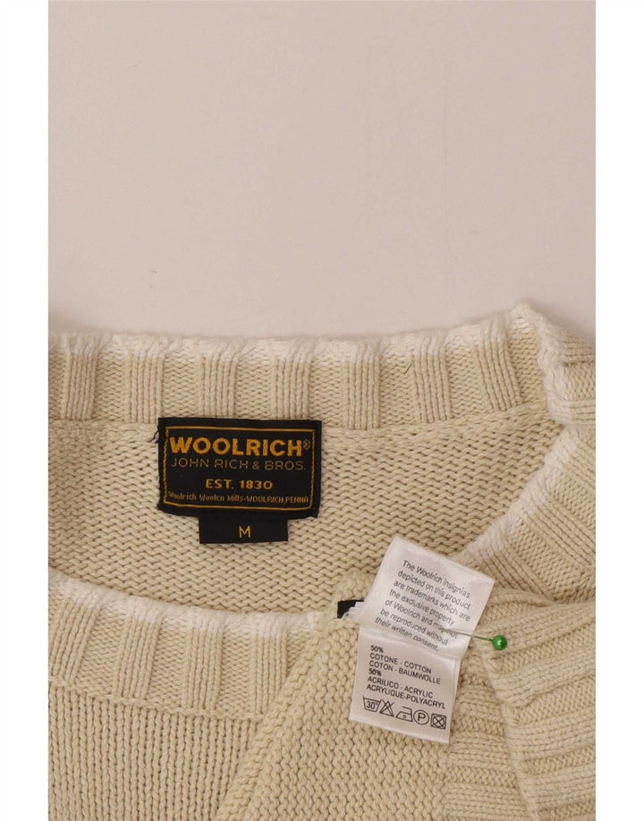Woolrich Maglione da uomo con scollo a barca grafico a righe medie di colore bianco sporco
