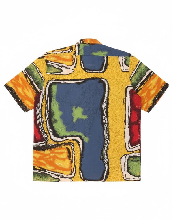 Camicia vintage da uomo a maniche corte taglia 41/42 grande blocco di colori multicolore