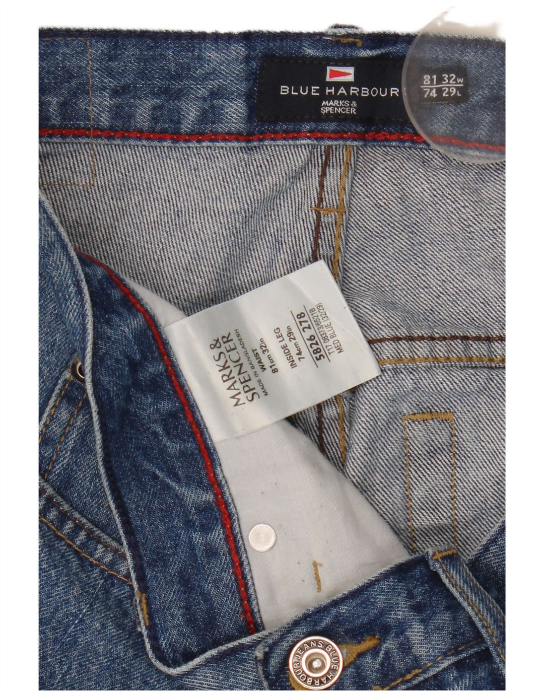 Jeans dritti da uomo Marks & Spencer Blue Harbour W32 L29 cotone blu