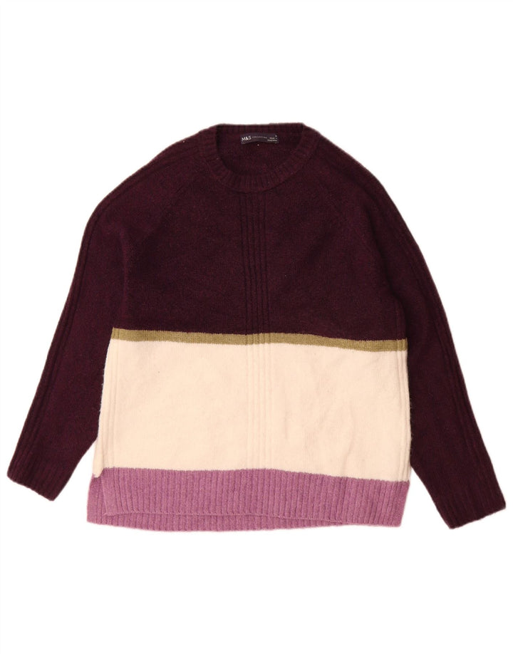 Maglione maglione girocollo da donna Marks & Spencer UK 14 a righe viola medio