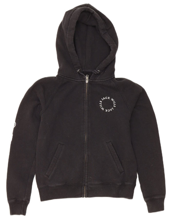 Maglione con cappuccio con zip grafica da donna Jack Wills UK 8 piccolo cotone nero
