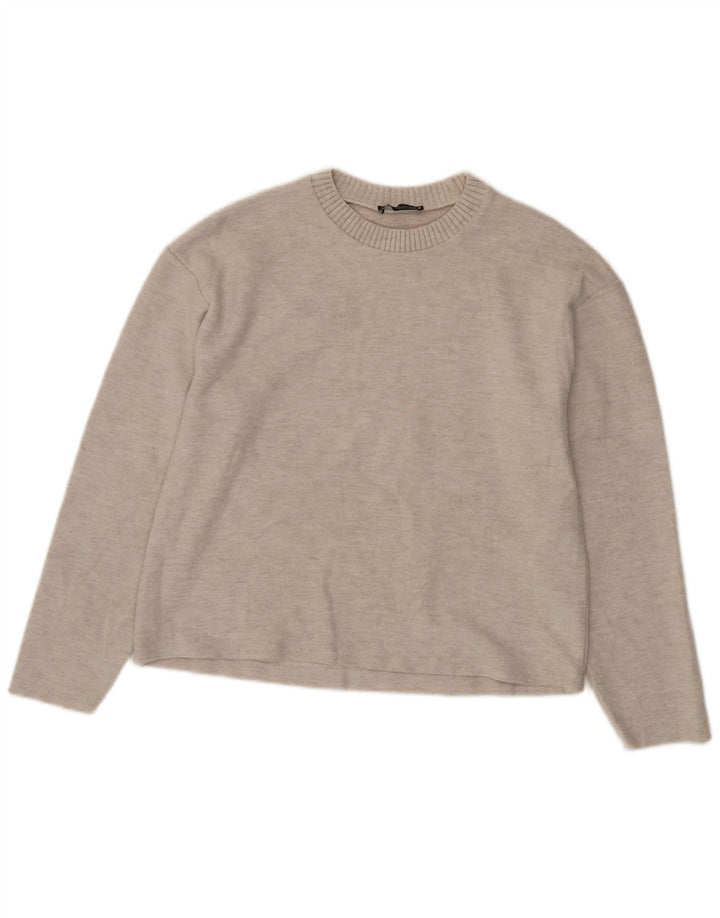 Maglione ZARA da donna oversize con scollo a barca UK 10 piccolo poliestere beige
