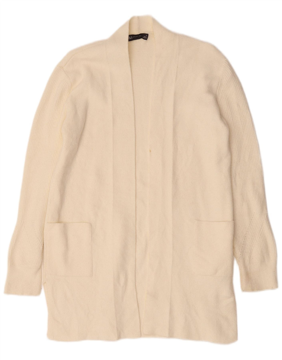 Maglione cardigan lungo da donna Marks & Spencer UK 12 medio bianco sporco