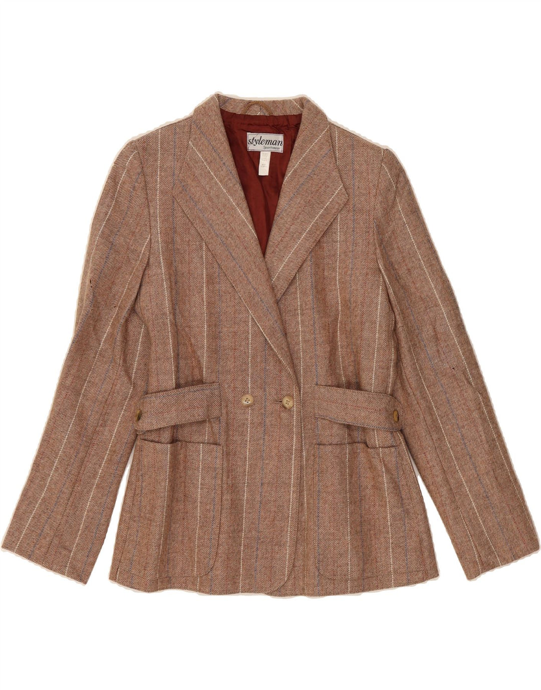 VINTAGE Womens Double Breasted Blazer Jacket UK 10 Small Brown Striped Vintage Vintage and Second-Hand Vintage from Messina Hembry 